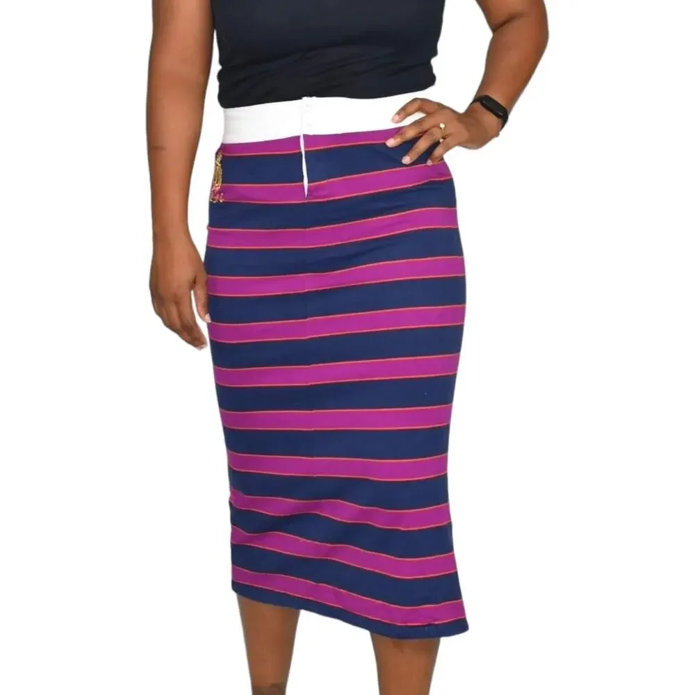 Ralph Lauren RLFC Rugby Stripe Skirt Purple Polo Cotton Jersey Crest Large 12 14